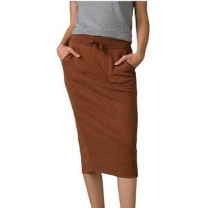 PrAna NWT Wmns Cozy Up Midi Skirt XS Roux Heather Sweater Knit Rust Elas Wst Pkt